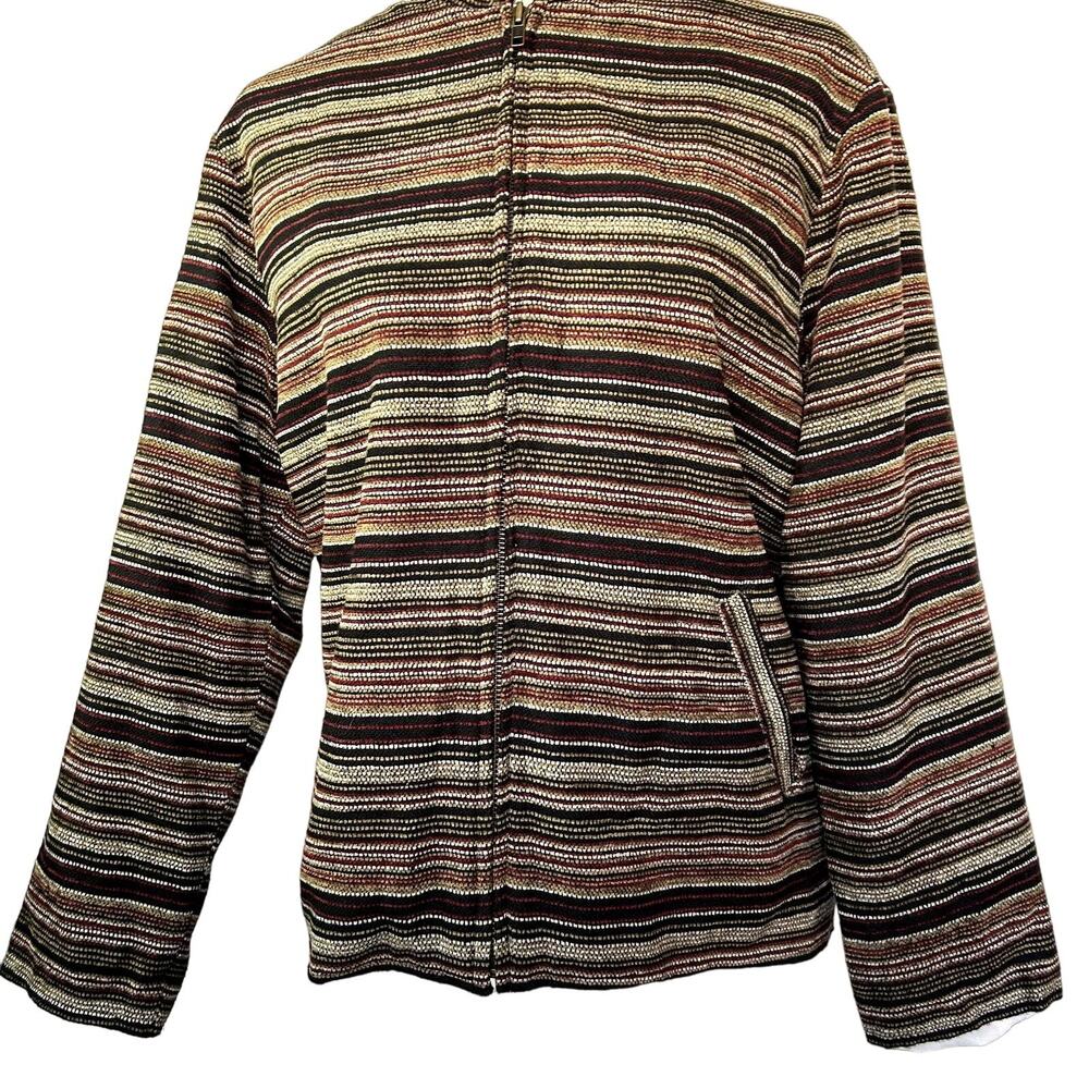 Vintage White Stag Women's Striped Jacket Small Full metal Zip browns pockets